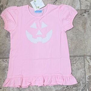 NWT Size 10 Trotter St. Kids Pink Pumpkin Face Ruffle Sleeve Top
